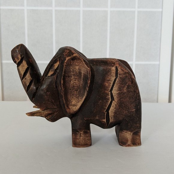 Vintage Hand Carved Wooden Elephant Sculpture - Picture 4 of 9